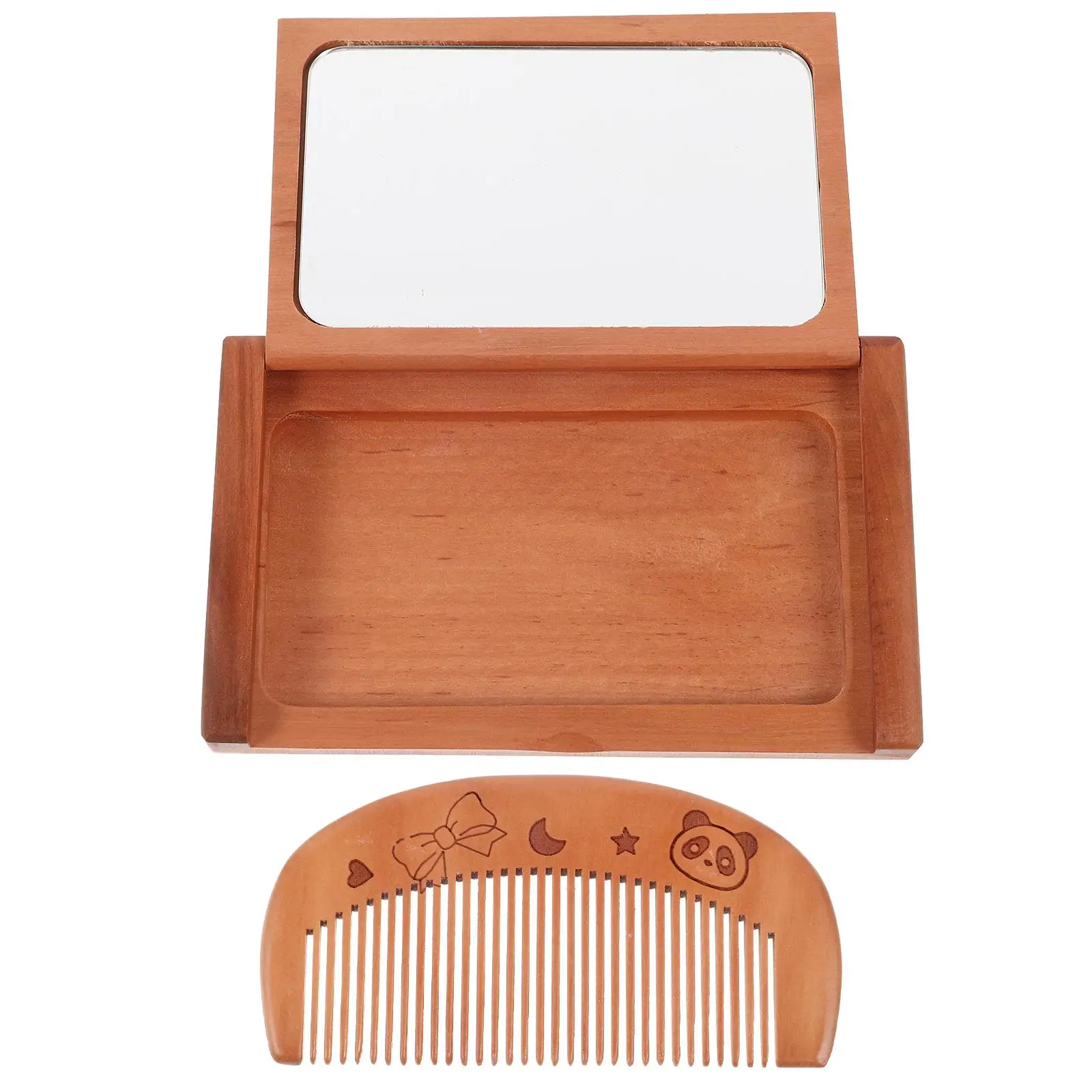 

Rectangle Wooden Folding Mirror with Comb Compact Portable Small Handheld Foldable Travel Lightweight Safe Hair