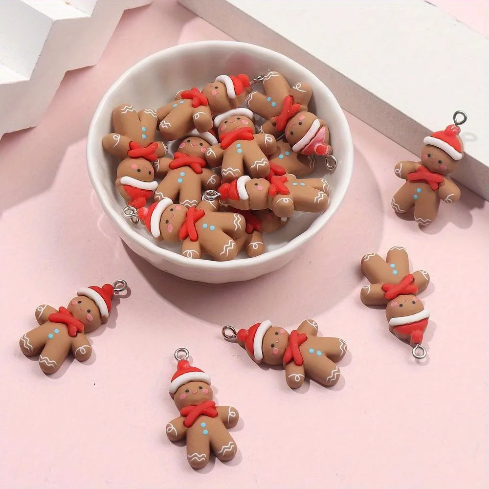 30/60pcs Gingerbread Figurine Shaped Decorative Pendants,DIY Earrings and Necklaces, Valentine's Day Christmas Gifts Accessories