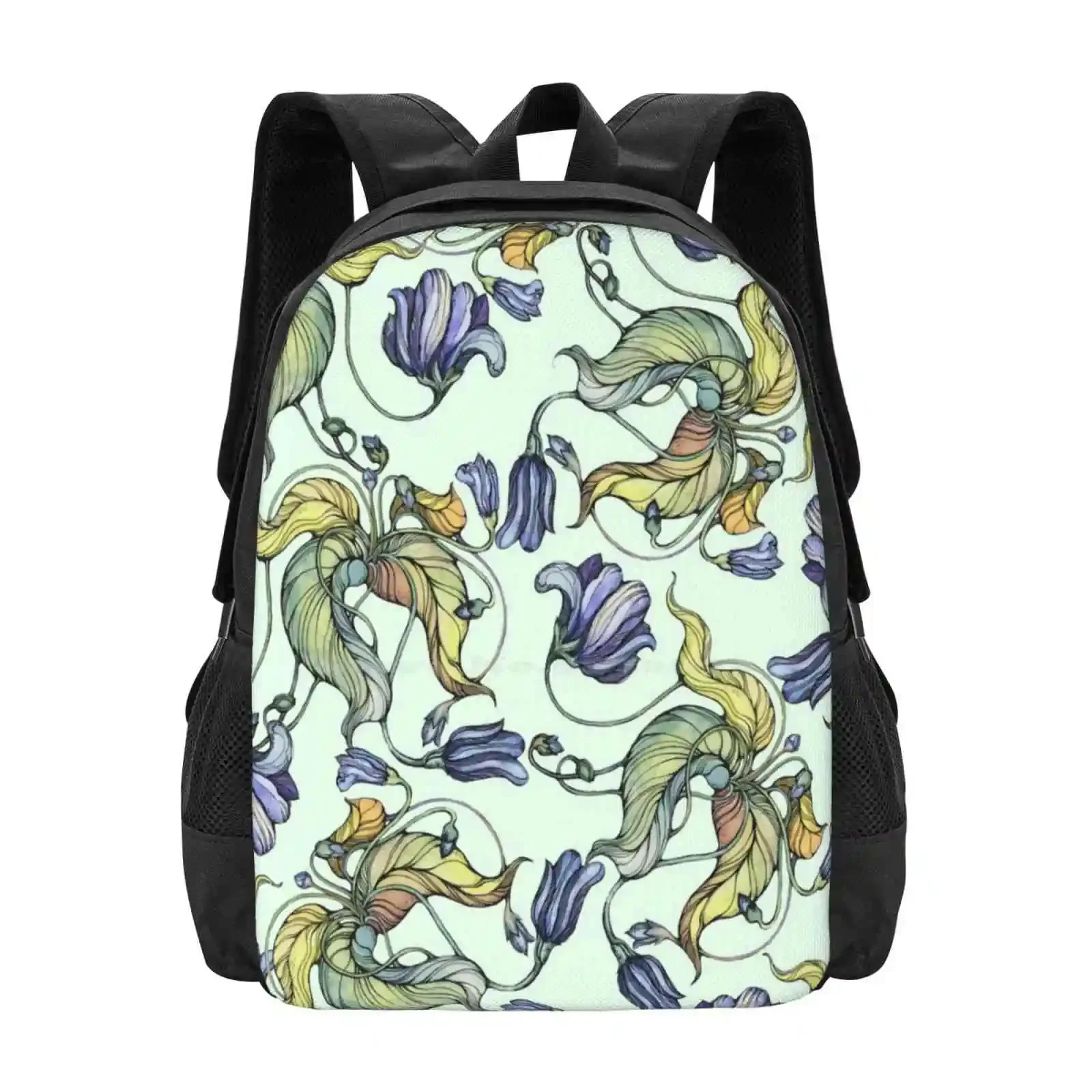 

Vintage Floral Pattern Watercolor Drawing Hot Sale Schoolbag Backpack Fashion Bags Ink Pen Abstraction Black White Coloring