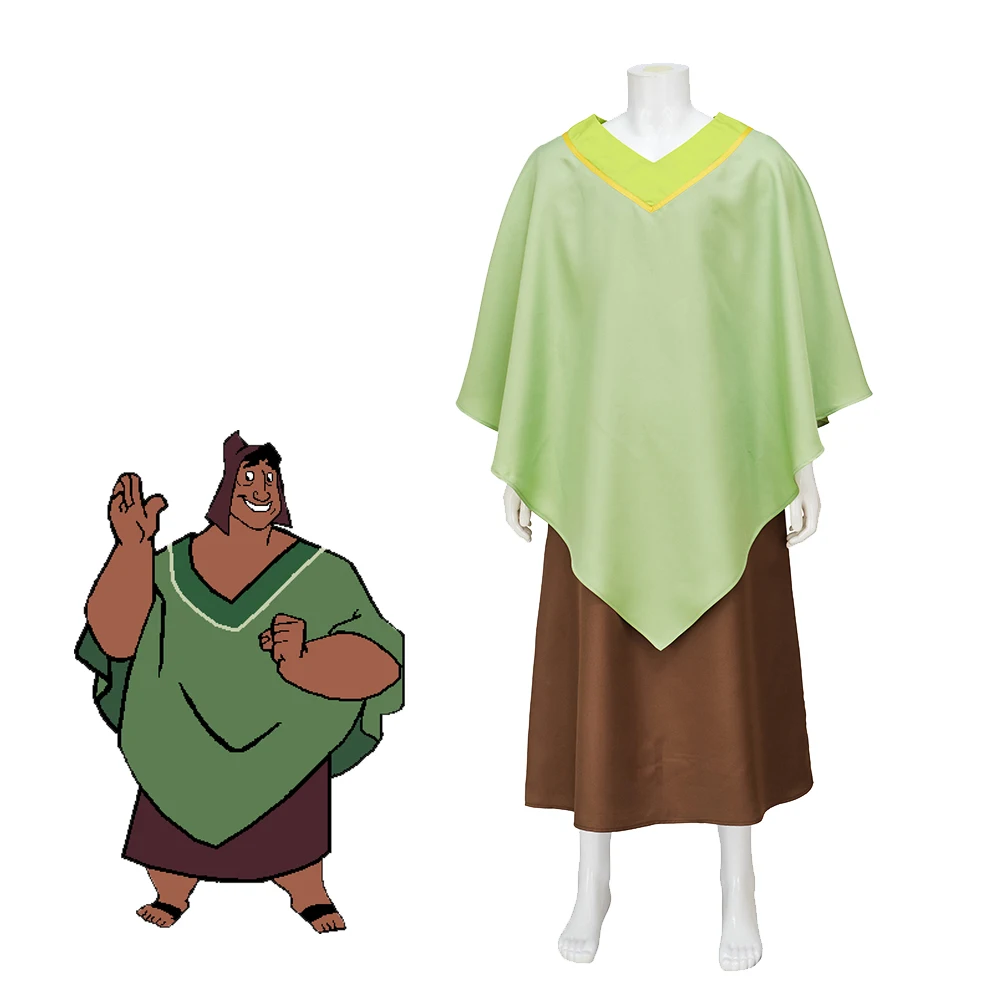 Anime Emperor Kuzco Pacha Cosplay Costume Villager Pacha Suit Dress With Cloak Cape Belt Adult Men Halloween Carnival Outfits