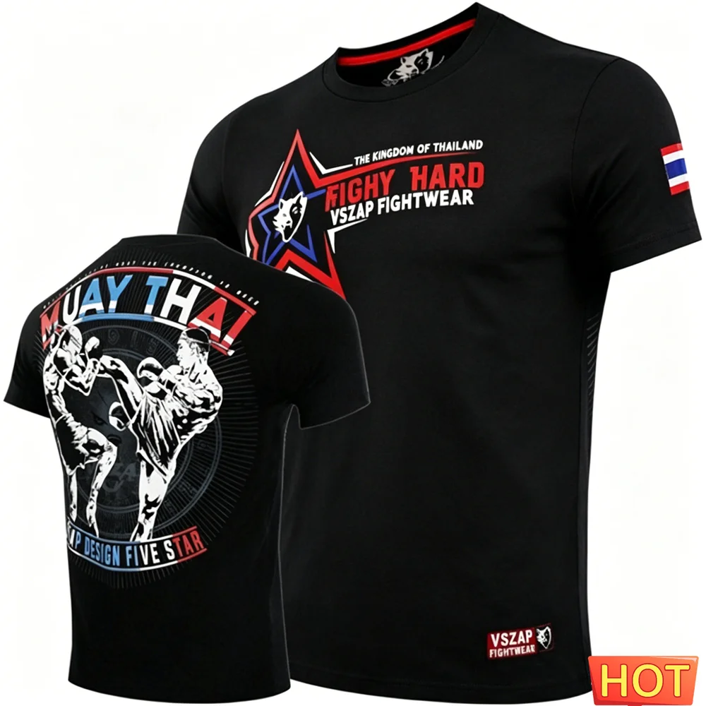New Muay Thai Men's T-shirt Summer Breathable Round Neck tops Quick Drying Sports Wrestling T-shirt 3D Print Taekwondo T-shirts