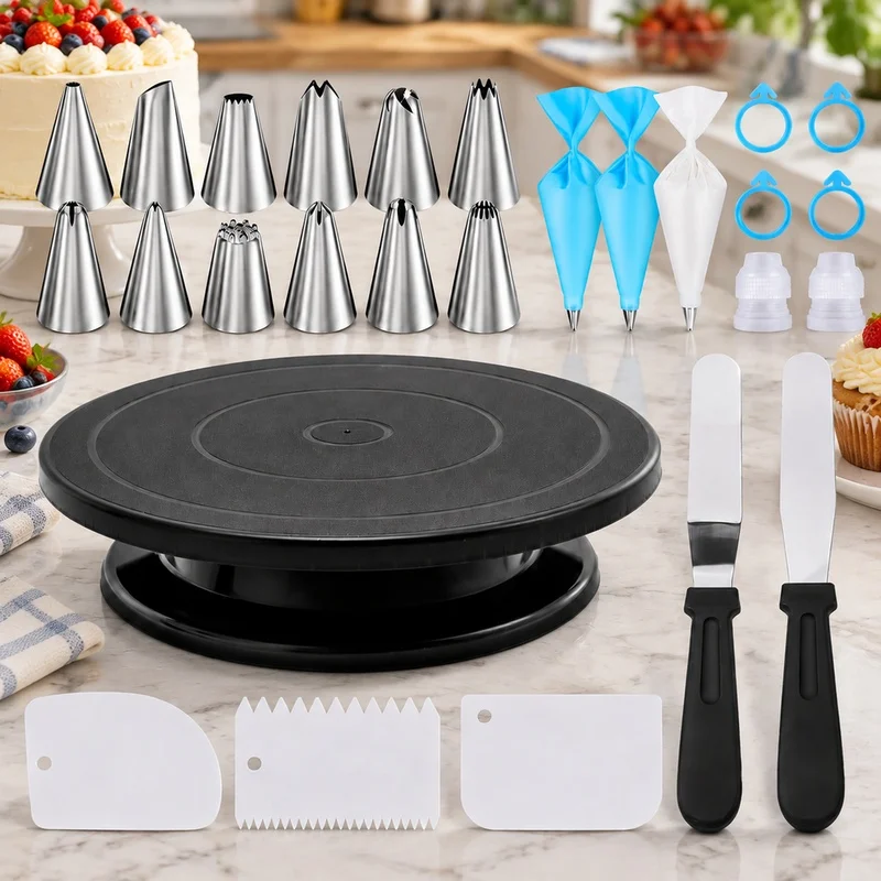 Complete 76-Piece Cake and Cookie Decorating Kit with Rotating Non-Skid Stand, Perfect for DIY Baking Enthusiasts