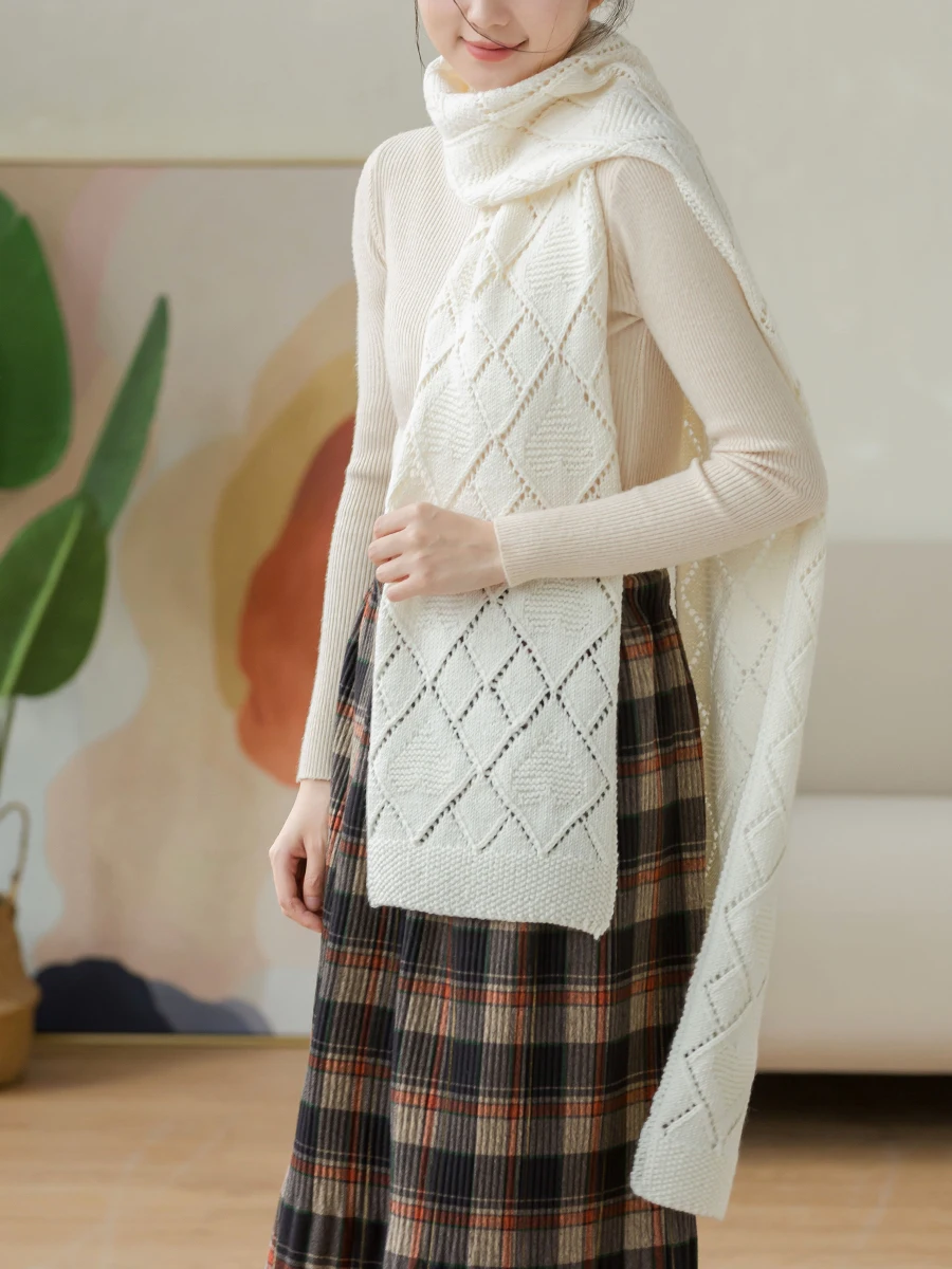 

Hand Knitting Yarn Material Kit Couple Diamond Pattern Scarf DIY Tools Wool Yarn Needle for Clothing Accories Gifts