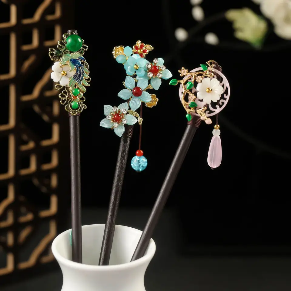 Vintage Chinese Wood Hair Sticks for Women Handmade Luxury  display picture 3