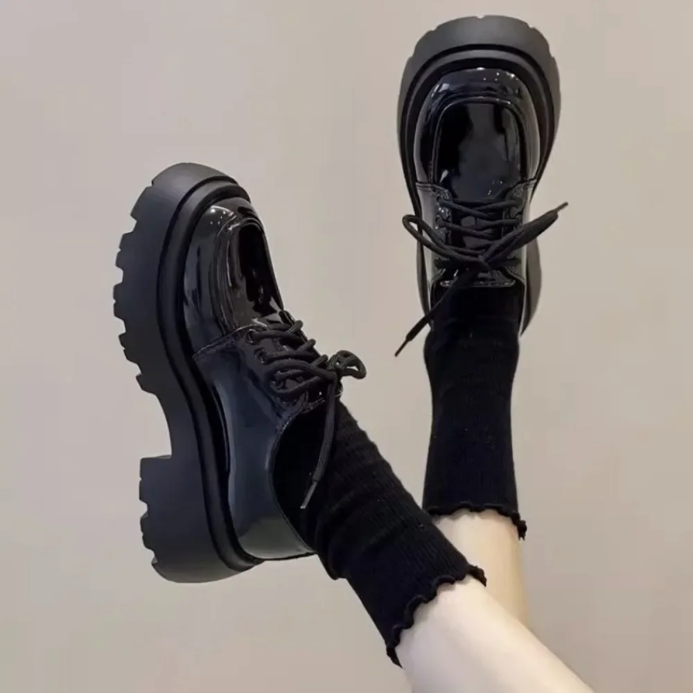 Thick Soled Small Leather Shoe Womens New Spring Versatile Black Single Shoes Sponge Cake Loafers Shoes for Women Platform Pumps