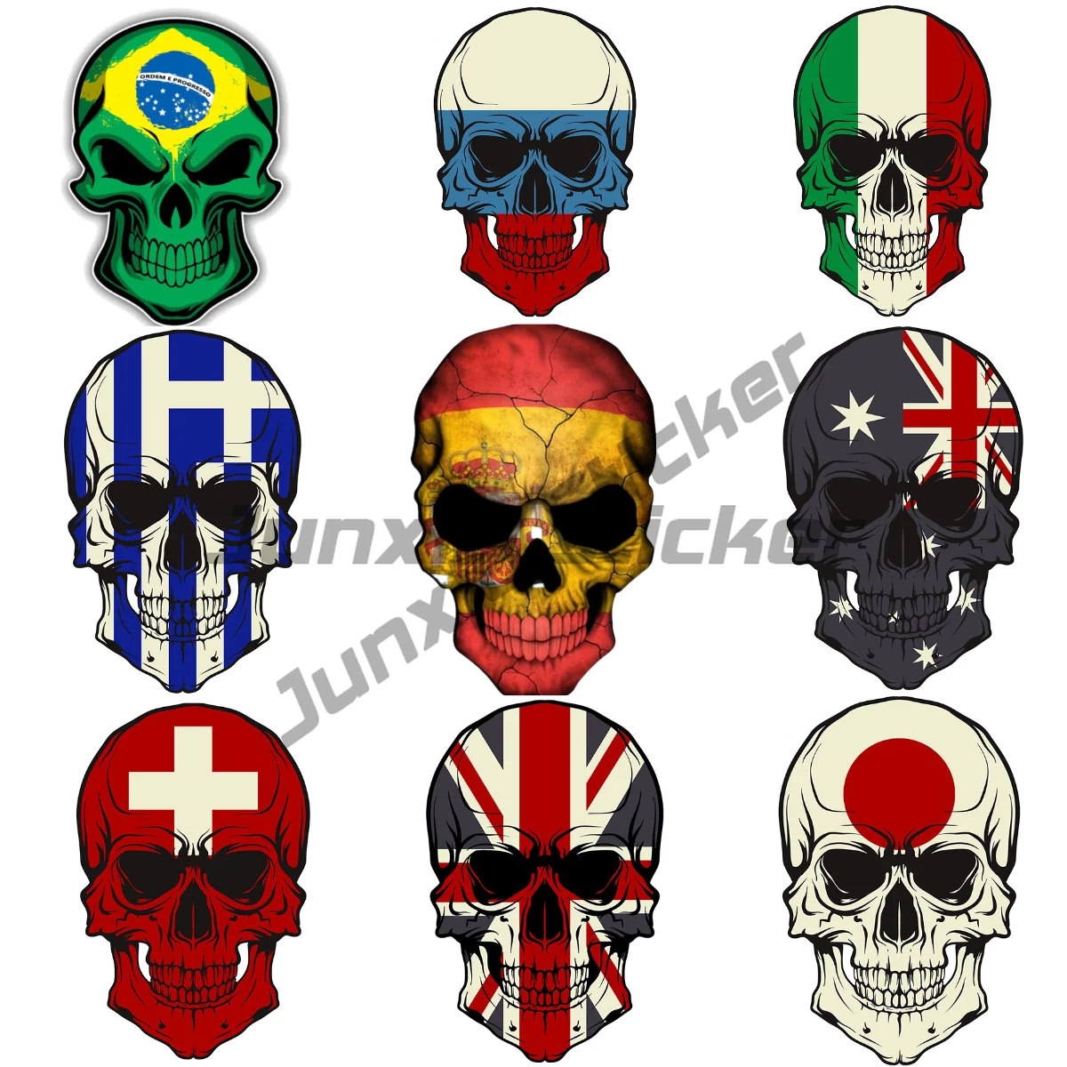 

Australia Greece Japan U.K. Switzerland Russia Brazil Spain Italy Flag Skeleton Car Stickers Vinyl Self-adhesive Decal