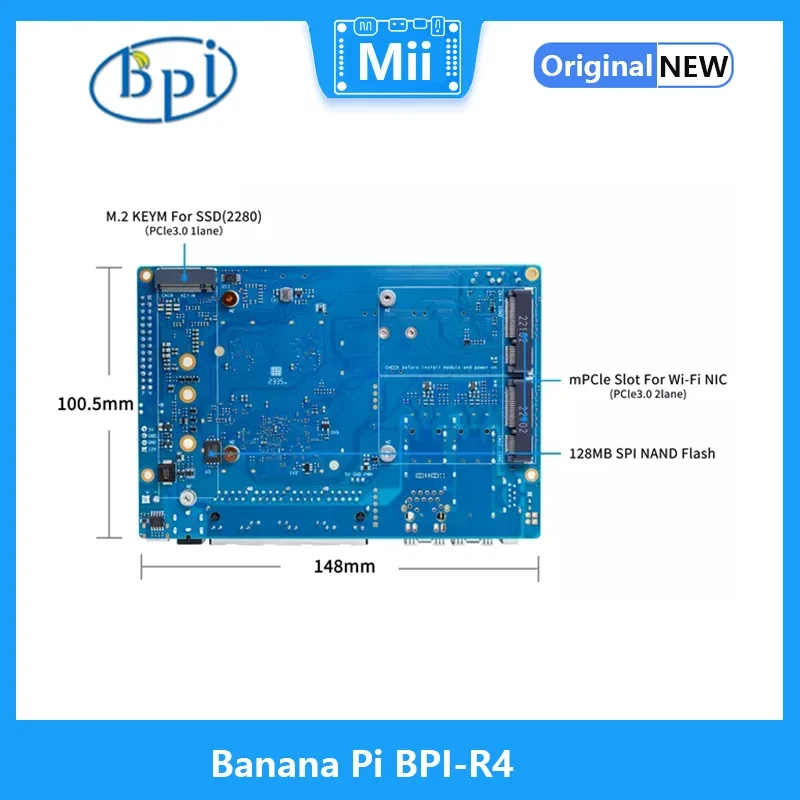 Banana Pi BPI-R4 Wifi 7 Router board with MTK MT7988A design,4G RAM and 8G eMMC onboard