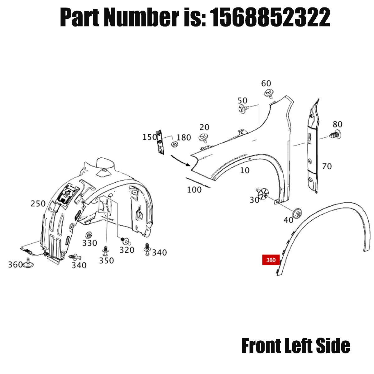 

FOR MERCEDES Benz GLA X156 Front Left Wheel Eyebrow GLA200 GLA250 2014-2020 FRONT WING ARCH TRIM MOULDING RIGHT DRIVER SIDE