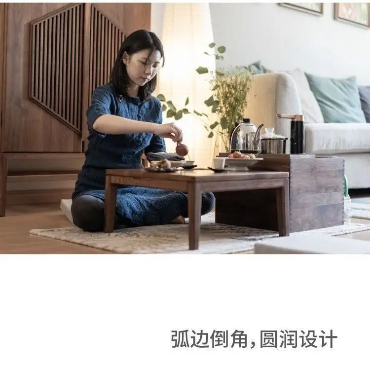 New Chinese black walnut tatami coffee table tea room simple bay window zen balcony low table