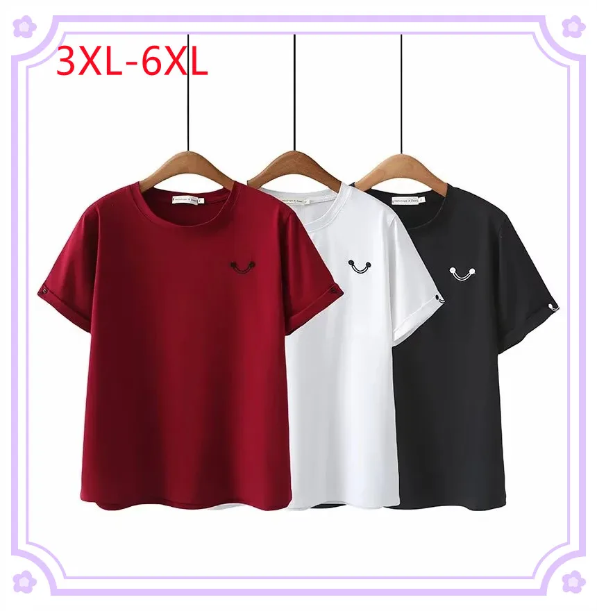 

Новый 2025 дамы весна лето плюс размер футболки для женщин большой размер короткий рукав о-шейная блузка топы 3XL 4XL 5XL 6XL