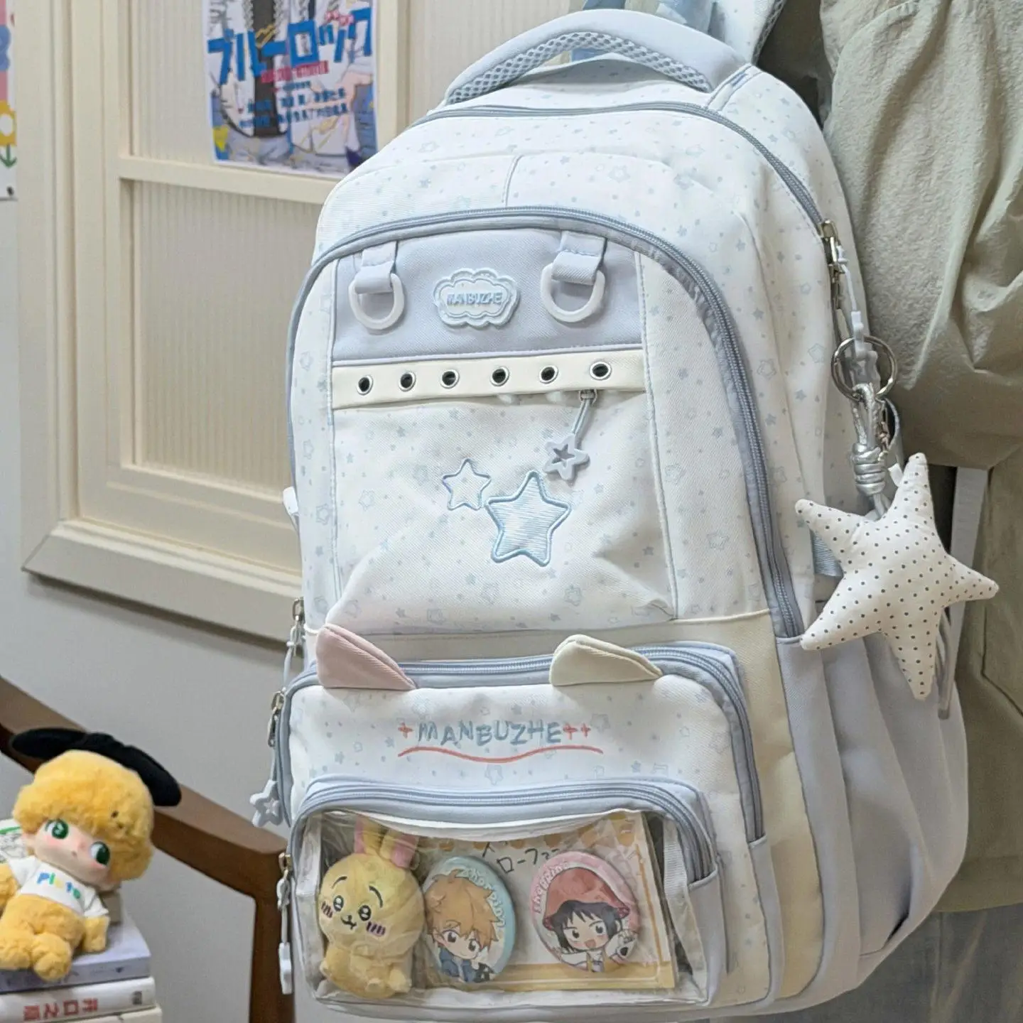 Teenage School Backpack High Capacity Lightweight Dual-Shoulder Bag for Middle School Girls Campus Style Anti-Water Foldable