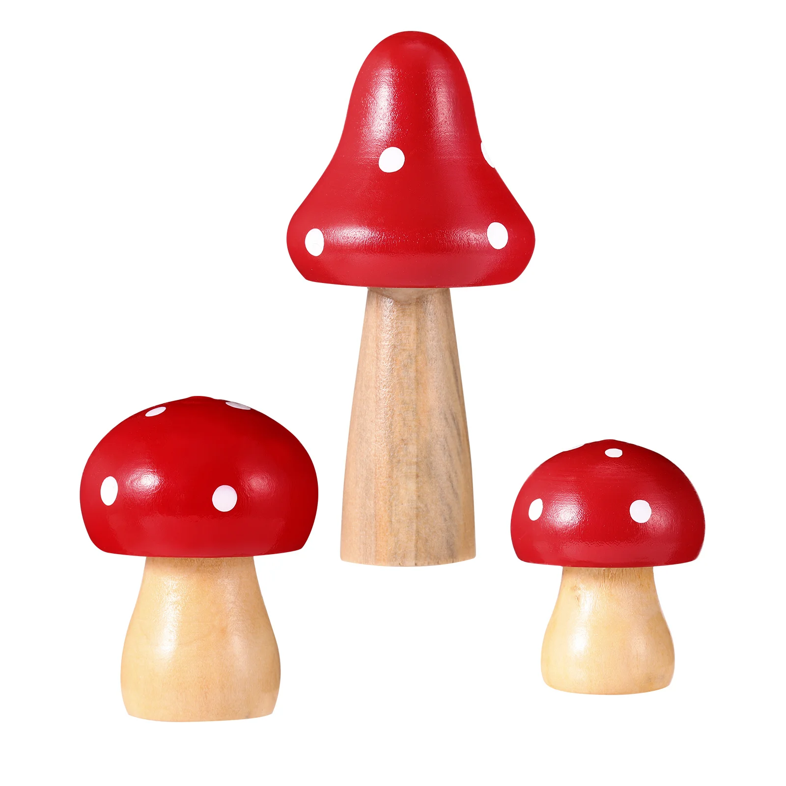 

3 Miniature Mushrooms Durable Wood Realistic Design Home Office Cafe Decor Small Size Adorable Shape Garden Ornament Figurines
