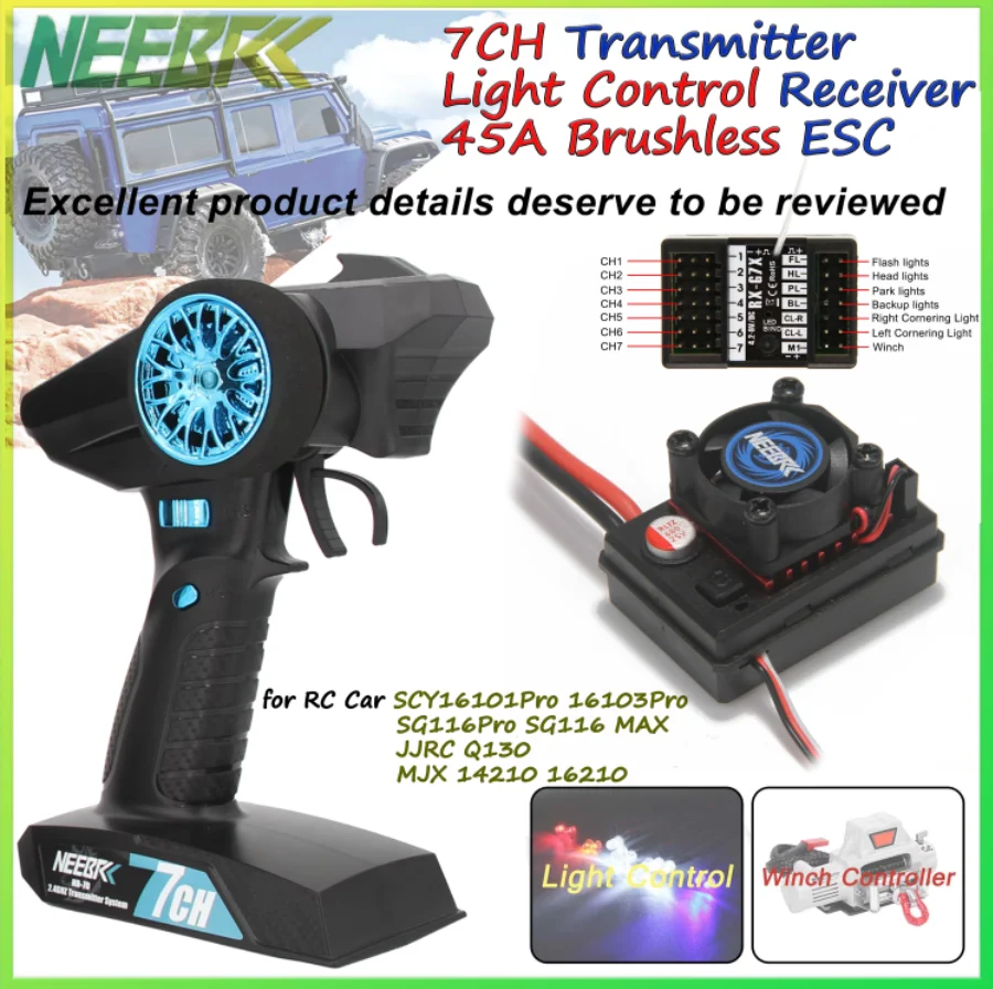 

RC 7CH 2.4G Transmitter Light Control Receiver 45A ESC for RC Car SCY16101Pro 16103Pro SG116Pro SG116 MAX Q130 MJX 14210 16210