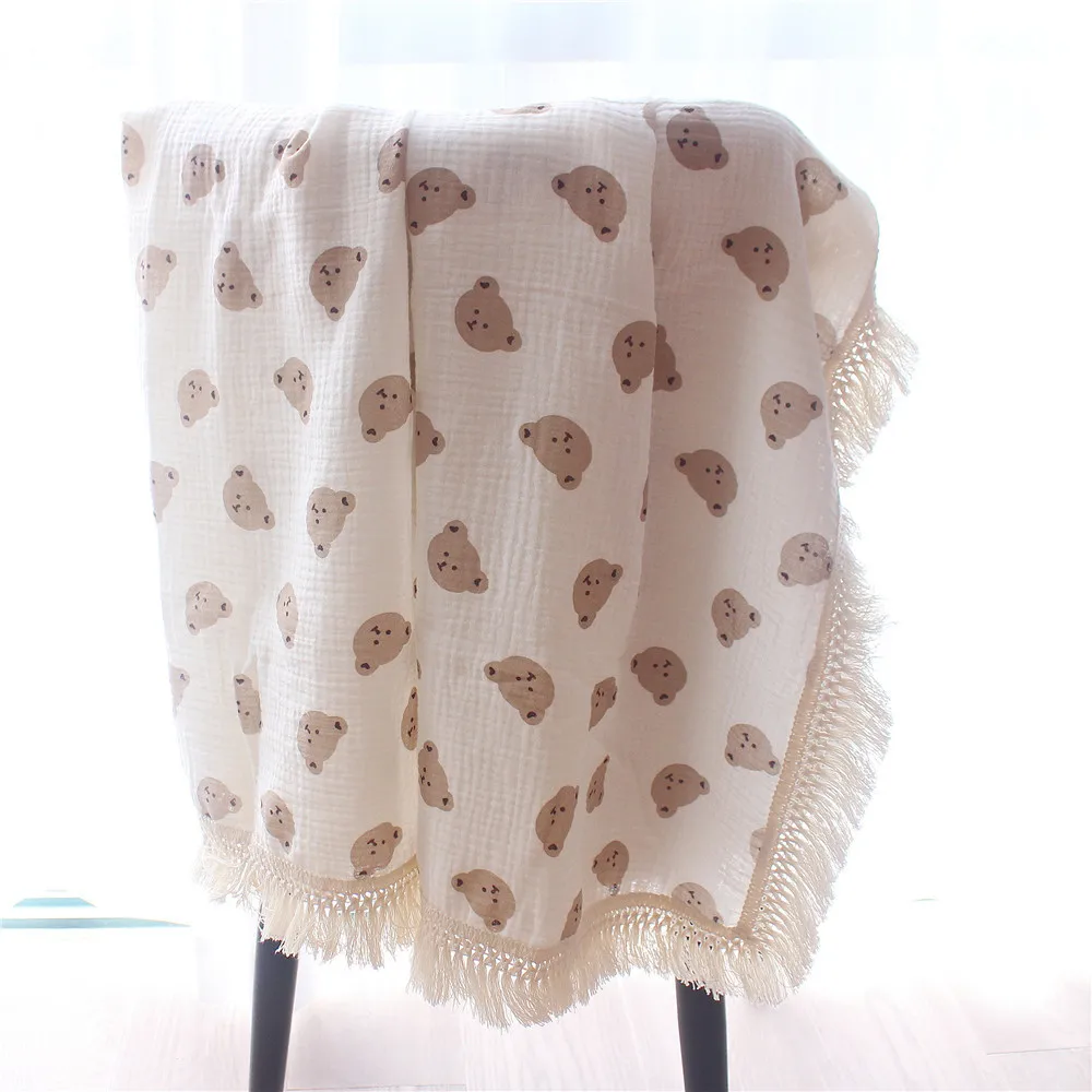 Baby Blankets Muslin Swaddle For Newborn Fringe Double Layer Cotton Summer Blanket Bed Comforter Infant Baby Stuff Bebe