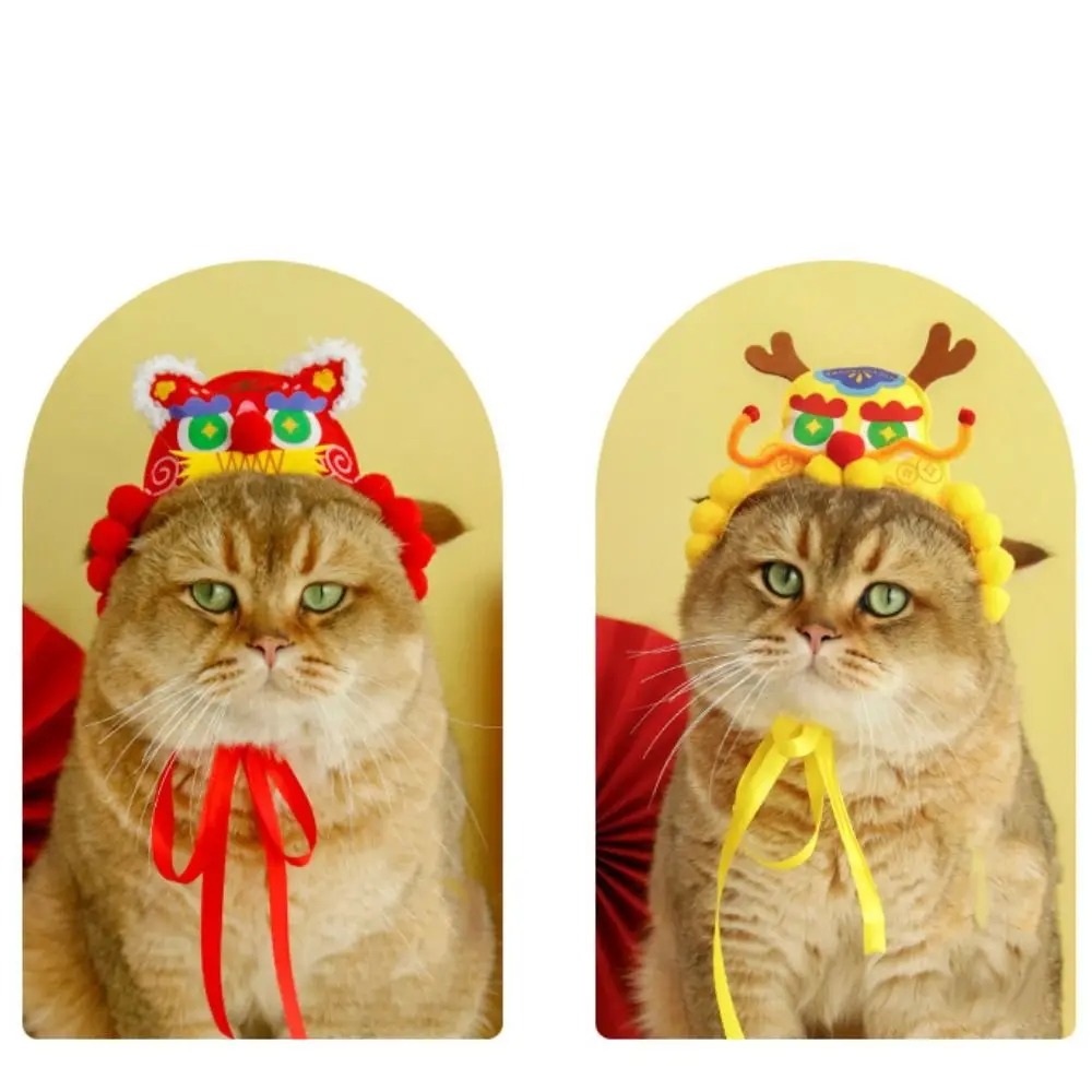 Cute Cat New Year's Tiger Head Hat Stylish Cartoon Dog Spring Festival Decoration Comfortable Adjustable Pet Clothing Kitten