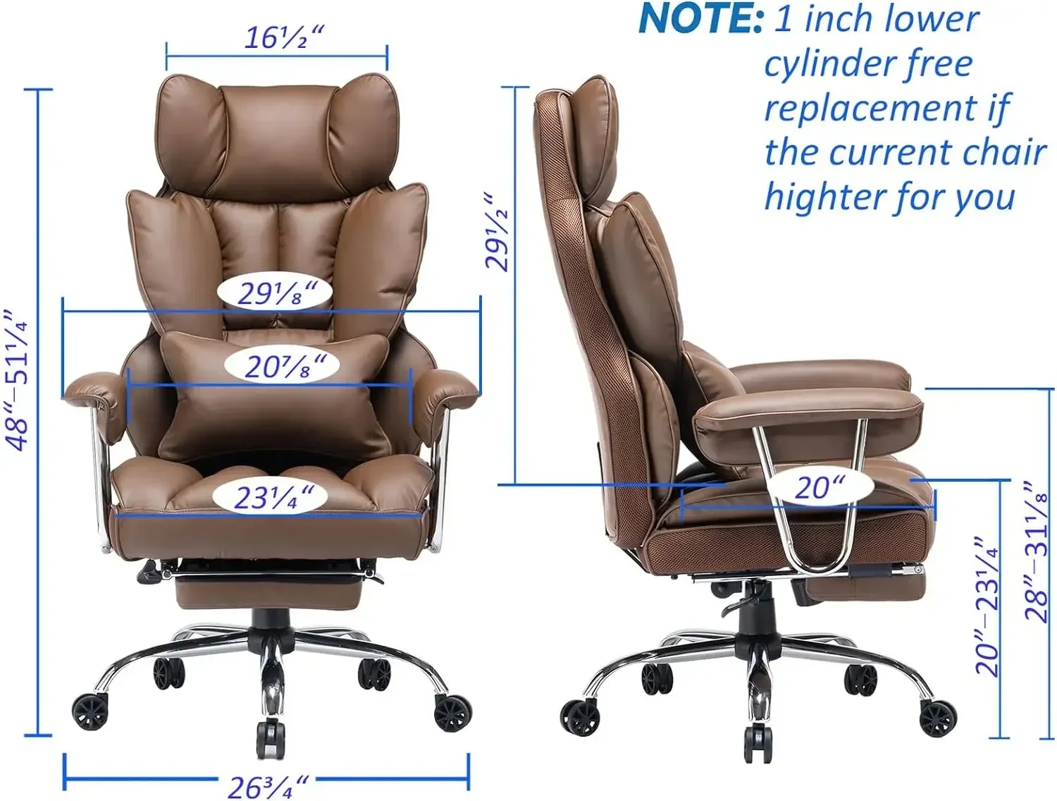 Desk Office Chair 400LBS, Big and Tall Office Chair, PU Leather Computer Chair, with Leg Rest and Lumbar Support