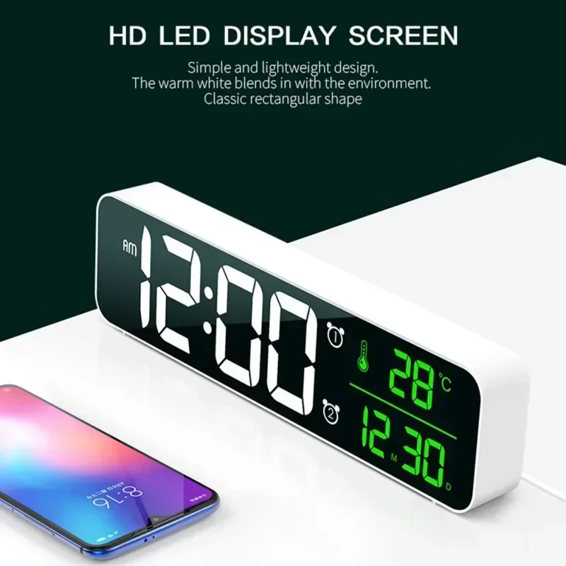 

Alarm For Table Digital USB Watch Electronic Clock Home Mirror Desktop Clocks Bedrooms LED Snooze Decoration