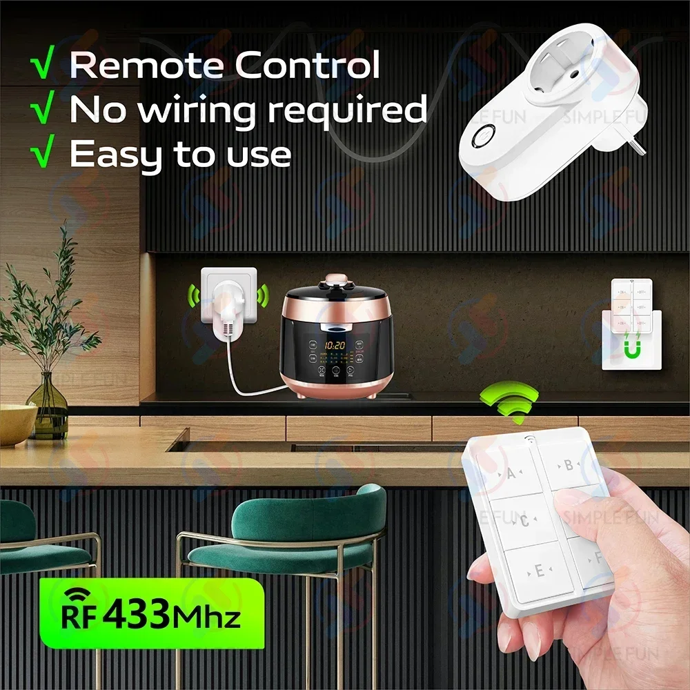 433MHz EU FR Wireless Remote Control Plug 15A 220V RF Smart Socket,Magnetic Panel Switch,Electrical Outlet for Home Appliance