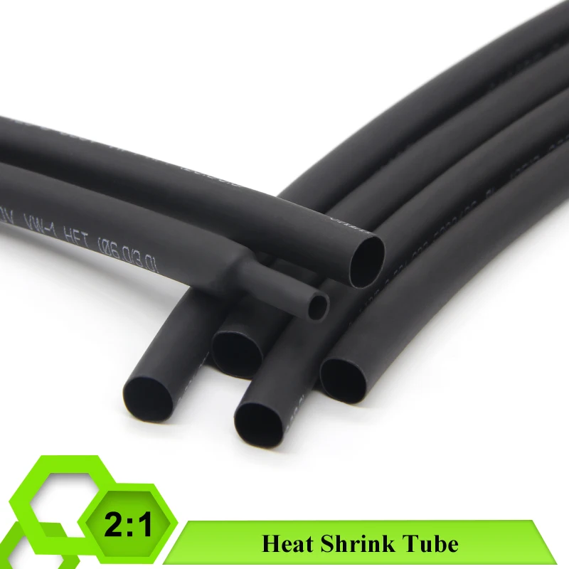 1/5/10M Black 2:1 Heat Shrink Tube Dia. 0.6mm~100mm Wire Repair DIY Wire Protector Tubing Sheath Wrap Heat-shrinkable Sleeve