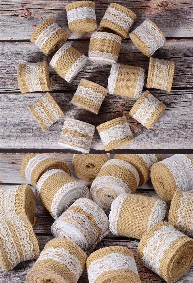 Juteband 2M Vintage Hochzeits-Tischdekoration Sisal-Spitzenband Jute-Hessian Rustikale Event-Party-Dekorationsartikel – Detail 9