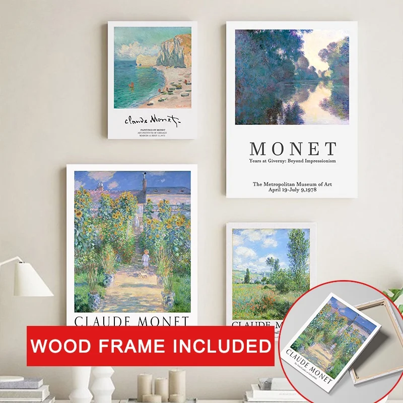 ملصق كلود لعرض مونيه العتيق مع إطار حديقة المناظر الطبيعية متحف قماش اللوحة مجردة جدار الفن لديكور المنزل