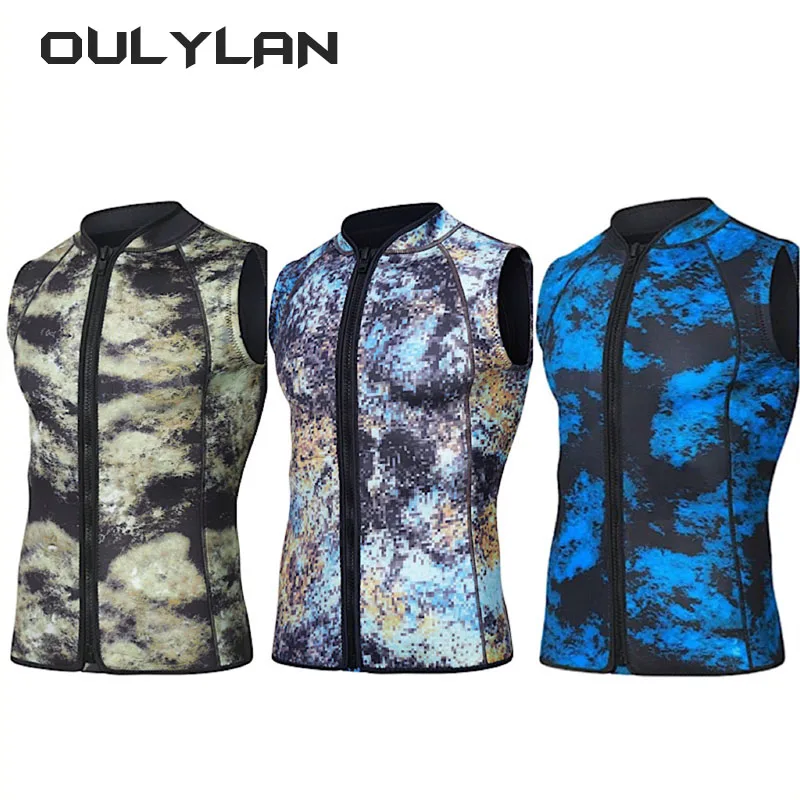 

Oulylan Neoprene Diving Vest Thermal Wetsuit Sleeveless Front Zip for Men Surfing Drifting Scuba Vest 3mm Camouflage Suit