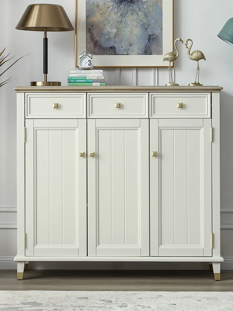 

American Country White Wax Large Capacity Shoe Cabinet Modern Minimalist Solid Wood Home Entry Entrance Cabinet