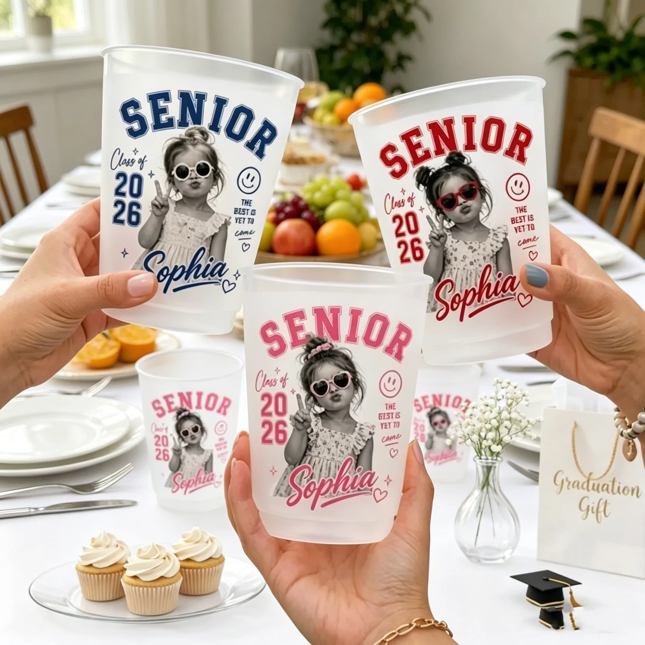 Plastic Cup 50Pcs - 10/50 Gepersonaliseerde Senior Foto Frosted Cups