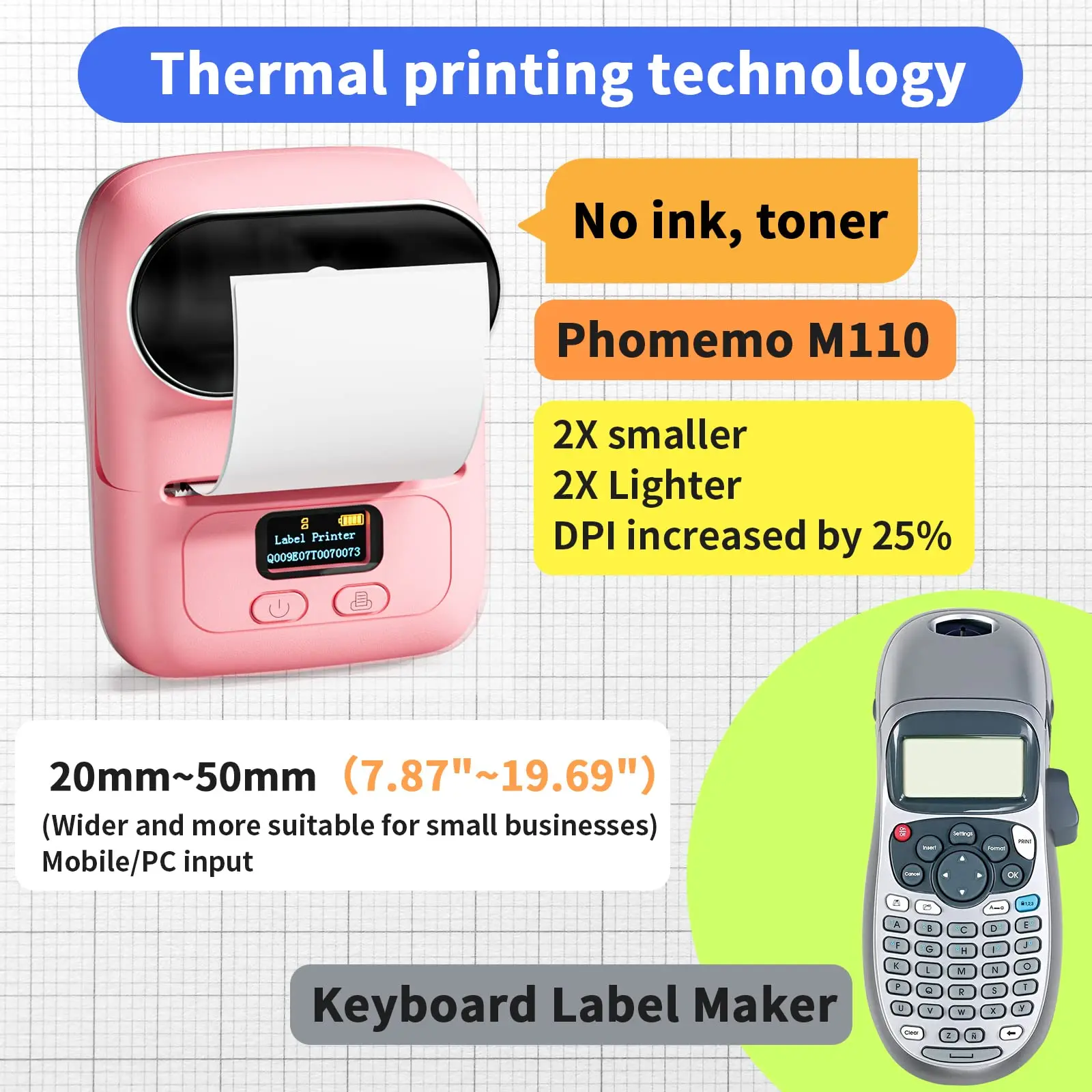 Imagem -02 - Mini Impressora Térmica sem Fio Impressora de Etiquetas Label Maker App Suporte Ios e Android Etiquetas Adesivos Magos M110