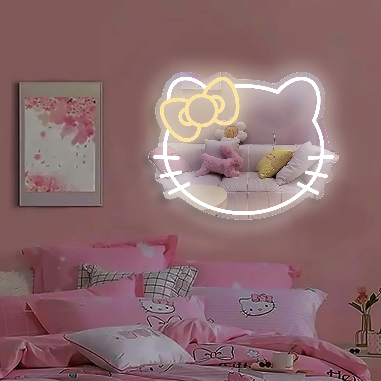 

Зеркальный неоновый знак Kitty для спальни, бара, вечеринки, клуба, гаража, дома, гостиной, игровой комнаты, коммерческого пространства, светодиодный неоновый свет, питание от USB