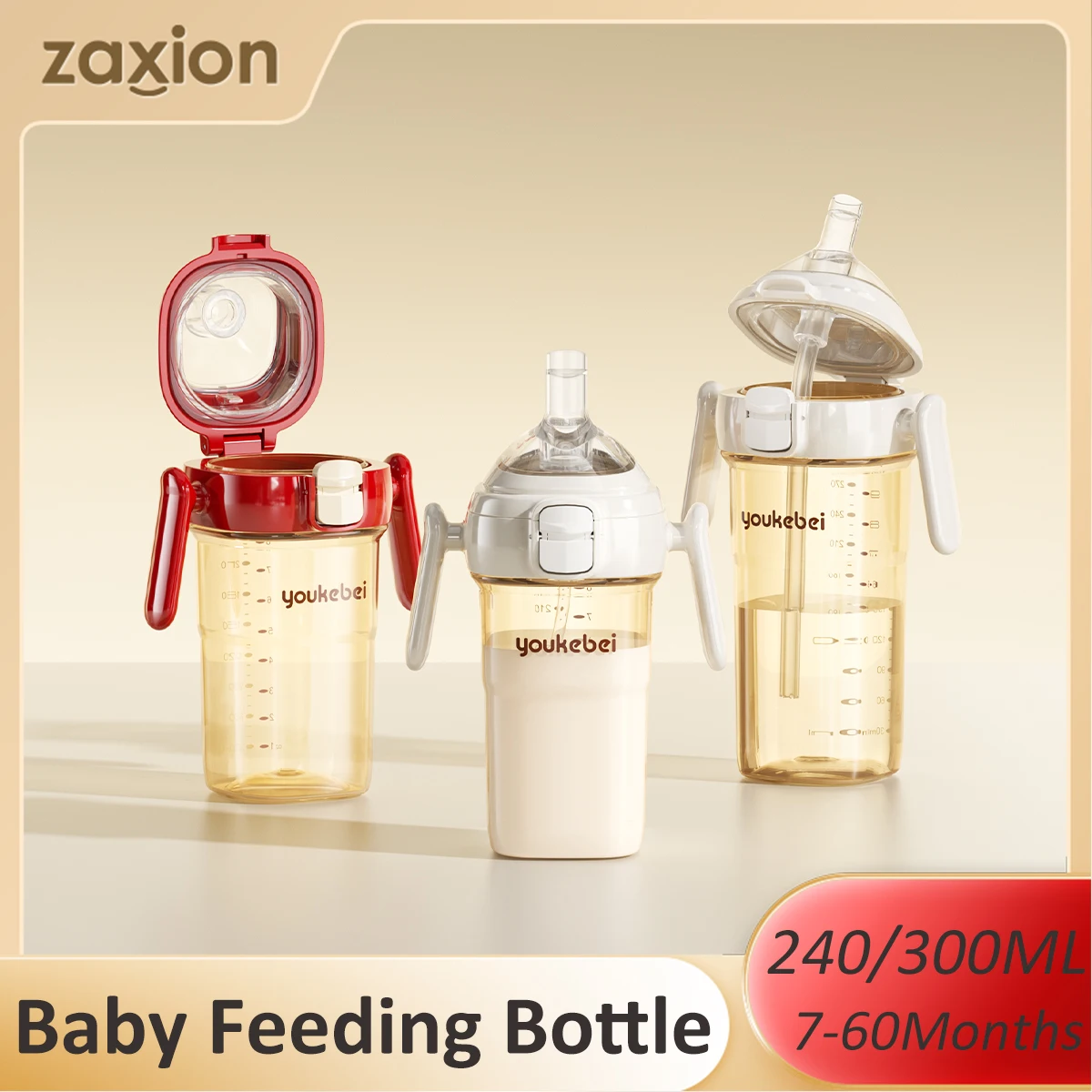 

PPSU Baby Bottle with Automatic Flip Lid, One-Piece Design, Straw Cup for 1-3 Years Old, Leakproof, Ideal for Lying Down Drinkin