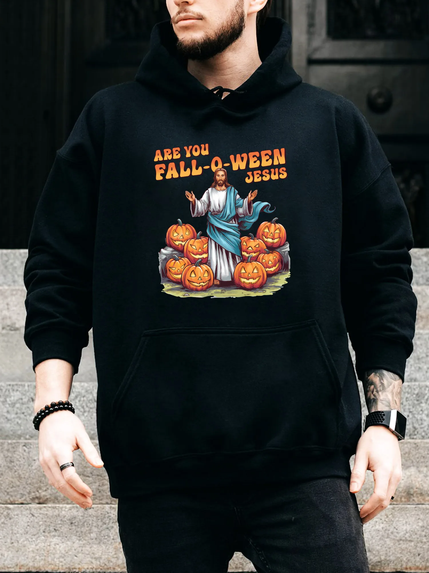 

Мужская толстовка на шнурке Fall-O-Ween Jesus — повседневный удобный черный пуловер, осенне-зимняя толстовка с капюшоном
