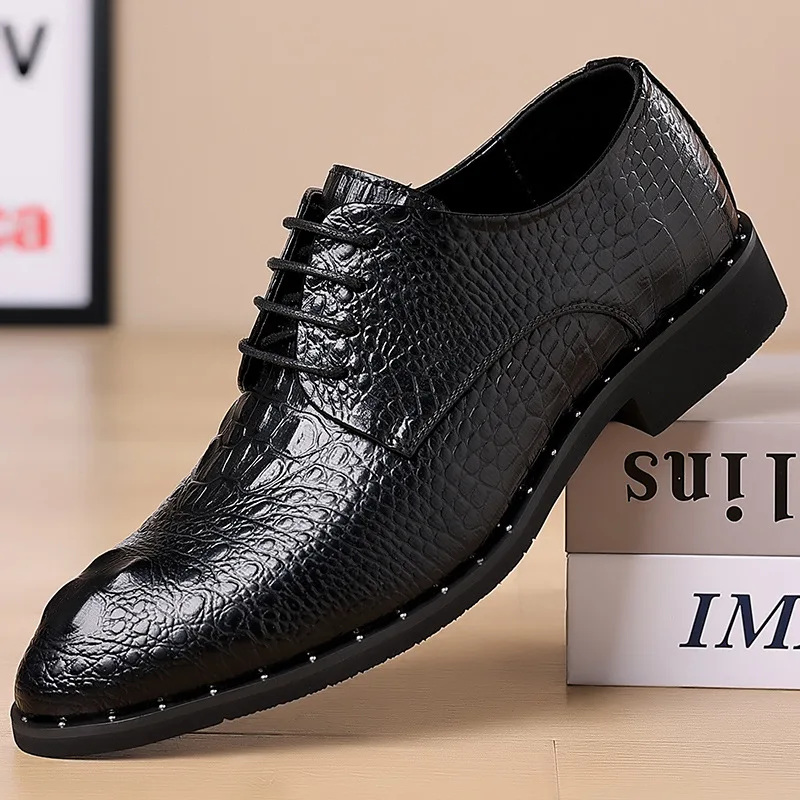 Genuine Leather Men Shoes Luxury Crocodile skin Men\'s Dress Shoes Lace-Up Wedding Party Shoe Business Office Men Oxfords Shoes