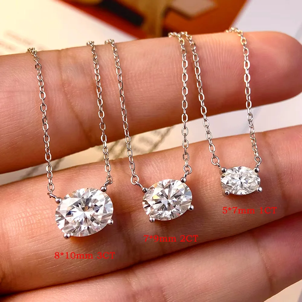 FEOBUR 1/2/3ct Oval Moissanite Solitaire Necklace Women 925 Sterling Silver Lab Diamond Pendant Wedding Jewelry with Certificate