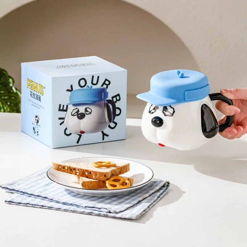 Cute Snoopy 470ml Mug Odie Anime Figure Cup Equipped with Silicone Dust Cover Coffee Milk Tea Drinkware for Couple Friend Family