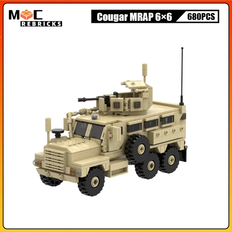 MOC Building Block US Military Armed Forces Cougar MRAP Vehicles Mine-resistant Ambush-protected Model Bricks Toy Children Gift