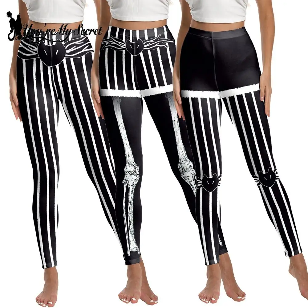 

[You're My Secret] Woman Leggings Black & White Texture Pants Stripe print Elastic Spandex Legging Fashion Women Stretch Trouser