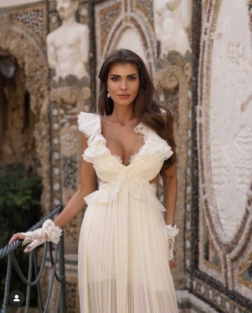 Boho robes de soirée en mousseline de soie couches sans manches une ligne femmes robe dos nu Sexy col en V profond longues robes de bal sur mesure