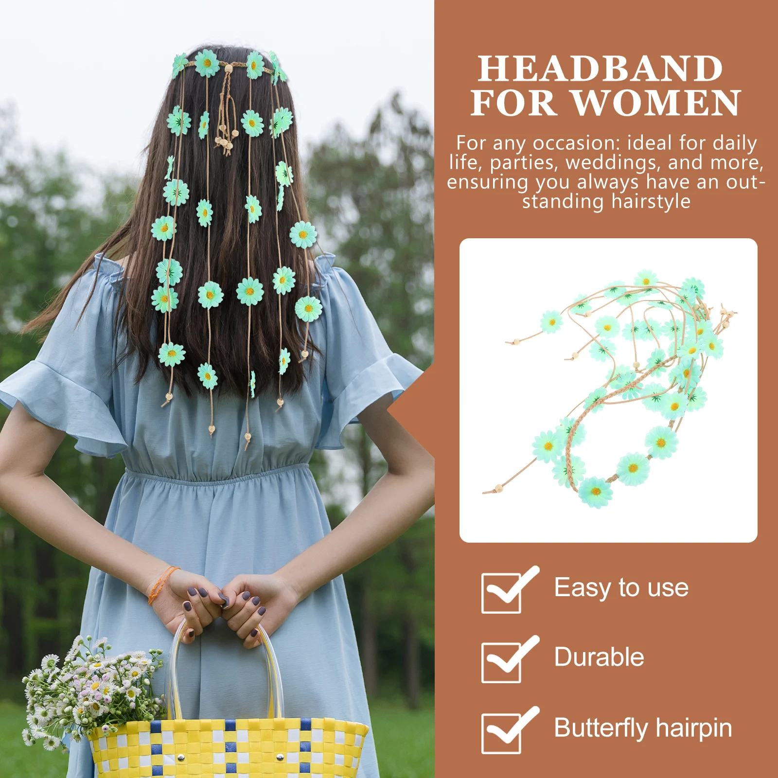 

Flower Headdress Adjustable Floral Headbands Crowns for Women Hippie Bohemia Costume Hair Accessories Decorative Boho