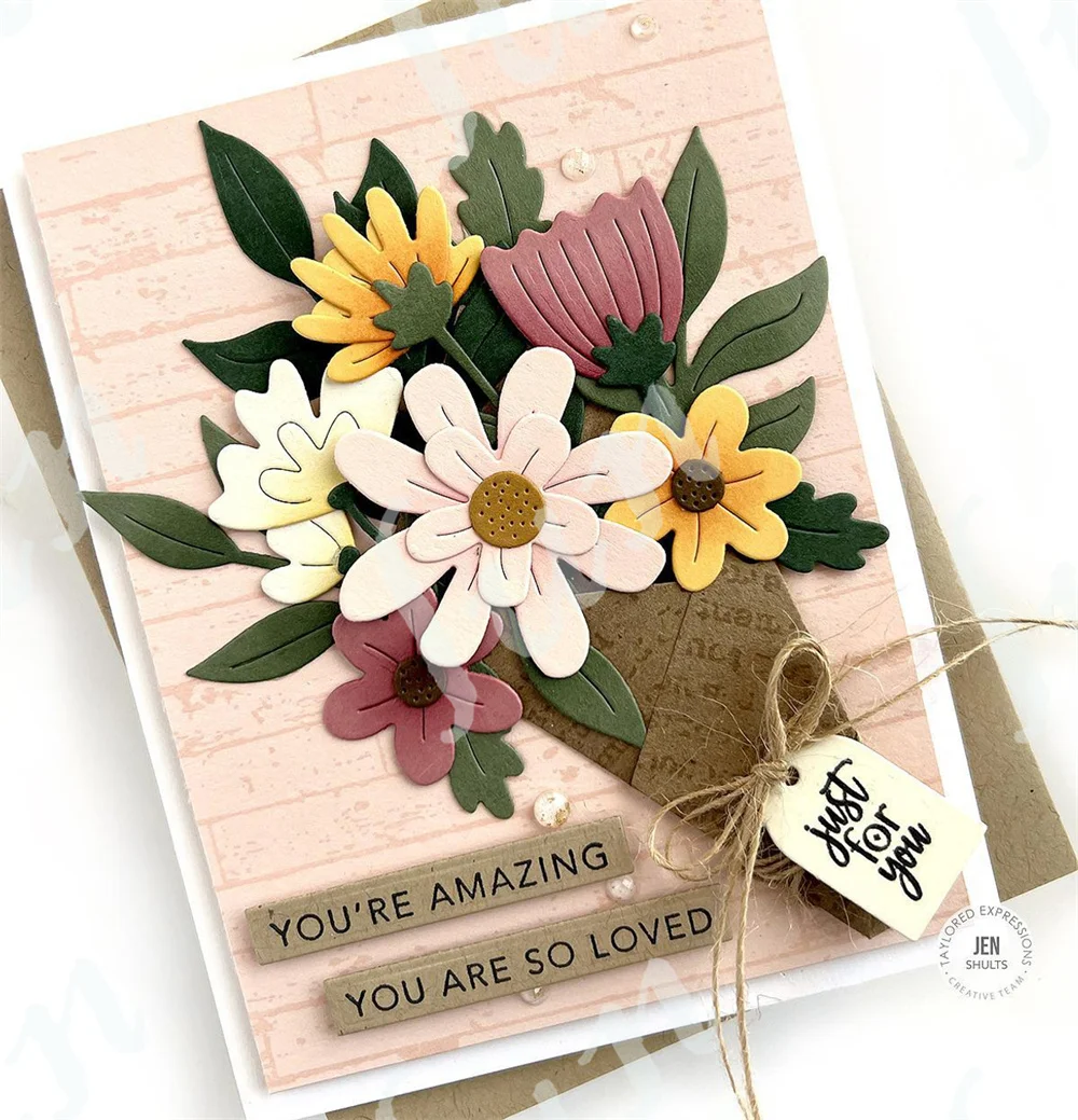 Bouquet Wrap Cut Flowers Cutting Dies Heartfelt Blooms Clear Stamps Stencils Templates Farmhouse Wheelbarrow Die DIY Scrapbook
