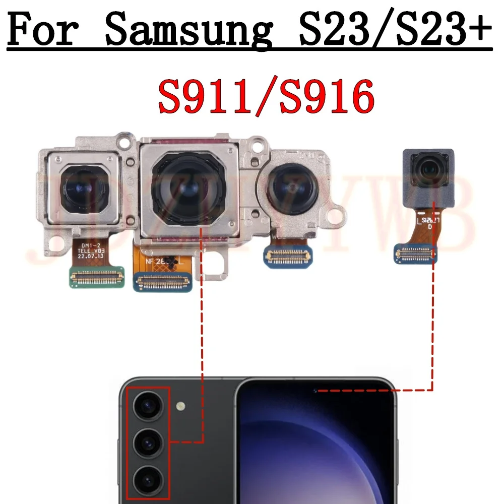 

Front Rear Camera For Samsung Galaxy S23 S911 Frontal Selfie Wide Back Main 50 MP Camera Module Flex Cable S23+ S916