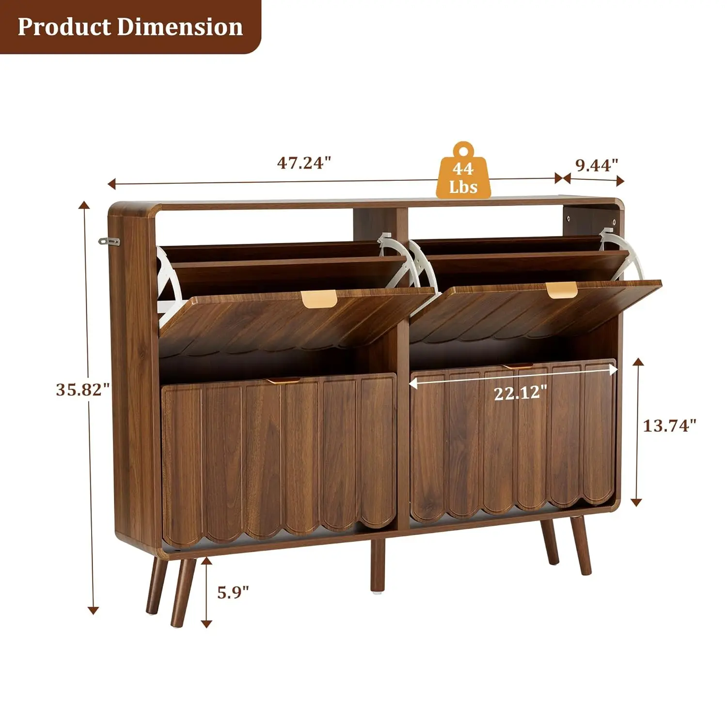 Shoe Storage Cabinet for Entryway with 4 Flip Drawers, Freestanding Narrow Wood Shoe Cabinet with Wave Panel,Customized