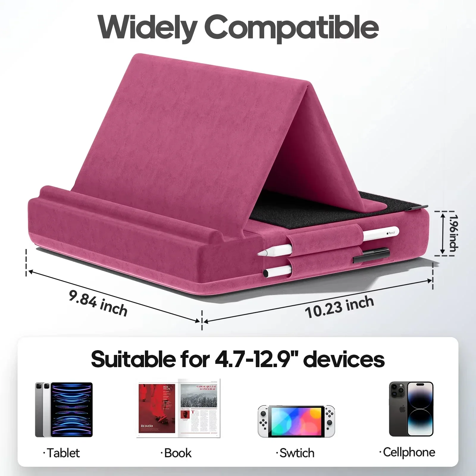 Upgraded Tablet Pillow Stand Multi-Angle Viewing Ipad Holder for Lap Bed and Desk Foldable Soft Pad Dock with Stylus Mount view 4