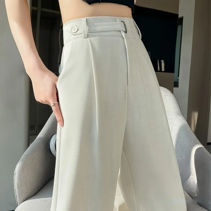 

Spring Summer Elegant Button Women's Wide Leg Pants 2025 New High Waist Solid Casual Loose Straight Trousers for Womens