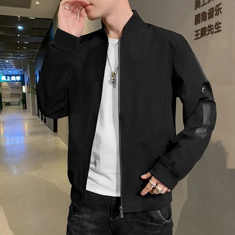 Men's Fleece Lined Baseball Jacket Korean Style Loose Casual Coat Autumn Winter Thick Warm Streetwear Trendy Tops