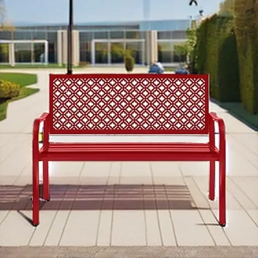 Best Choice Products Outdoor Bench 2-Person Metal Steel Benches Furniture for Garden, Patio, Porch, Entryway w/Geometric Backres