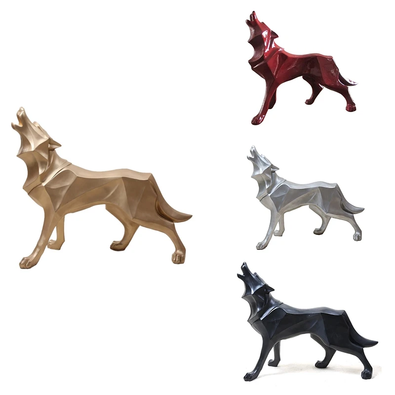 Wolf Statue Modern Abstract Geometric Style Resin Wolf Animal Figurine Office Home Decoration Accessories Gift