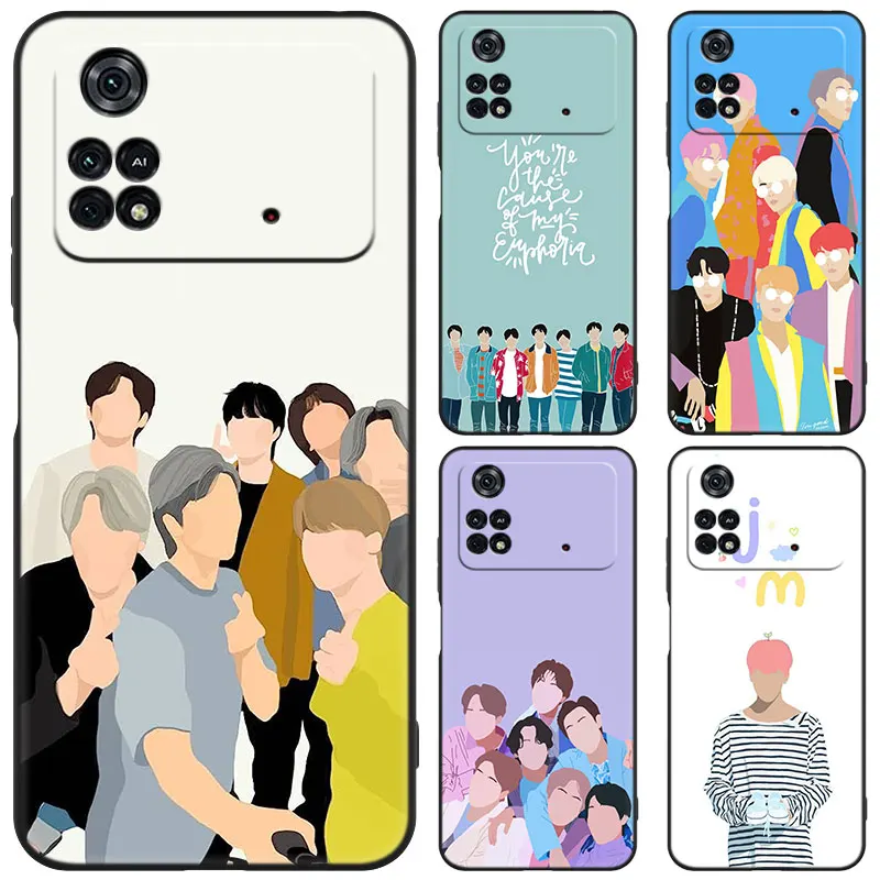 Park Jimin Korea Kpop Black Phone Case For Xiaomi Mi POCO M6 Pro F5 X5 X4 X3 NFC M5S M3 M4 Pro 5G F3 F4 GT F1 F2 Cartoon Cover