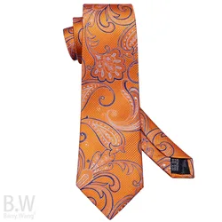 Barry.Wang Jacquard Paisley Blumen Seide Männer Krawatte Taschentuch Manschetten knöpfe Set Gold Rot Grün Blau Orange Krawatte für männliche Hochzeit Geschäft