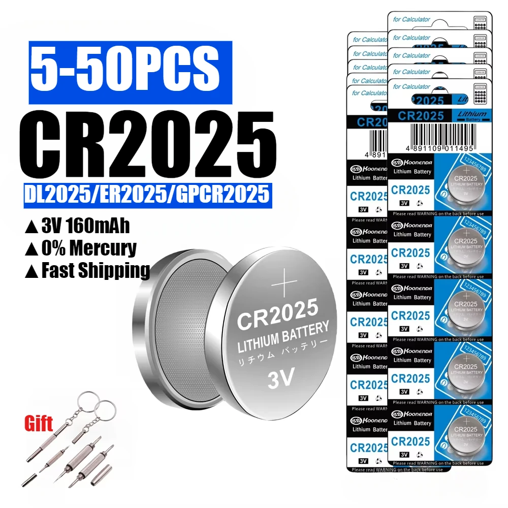 5-50pcs CR2025 DL2025 2025 3V Lithium Coin Cell Batteries Flat Battery for Car Key/Key Fob Audi Mercedes Nissan Scales Toys Etc